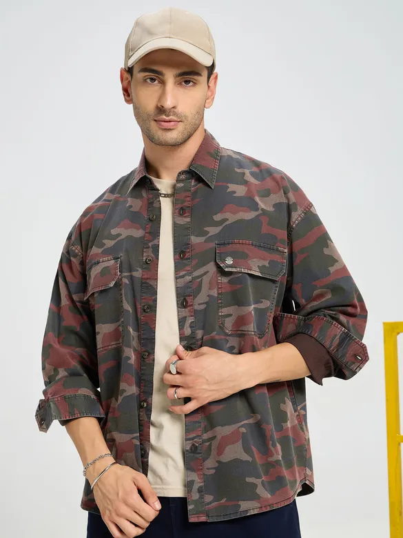 Brown Camo Print Shirt