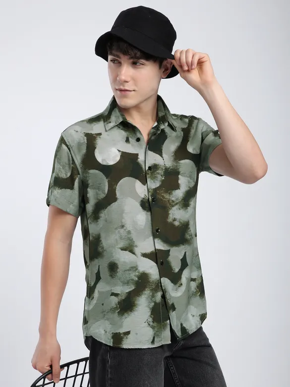 Brown Circular Abstract Printed Shirt