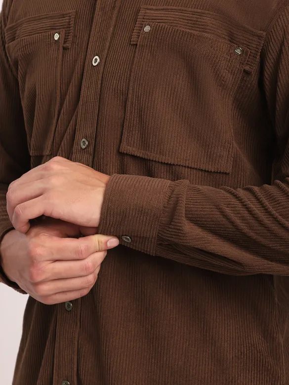 Brown Corduroy Dual Pocket Shirt