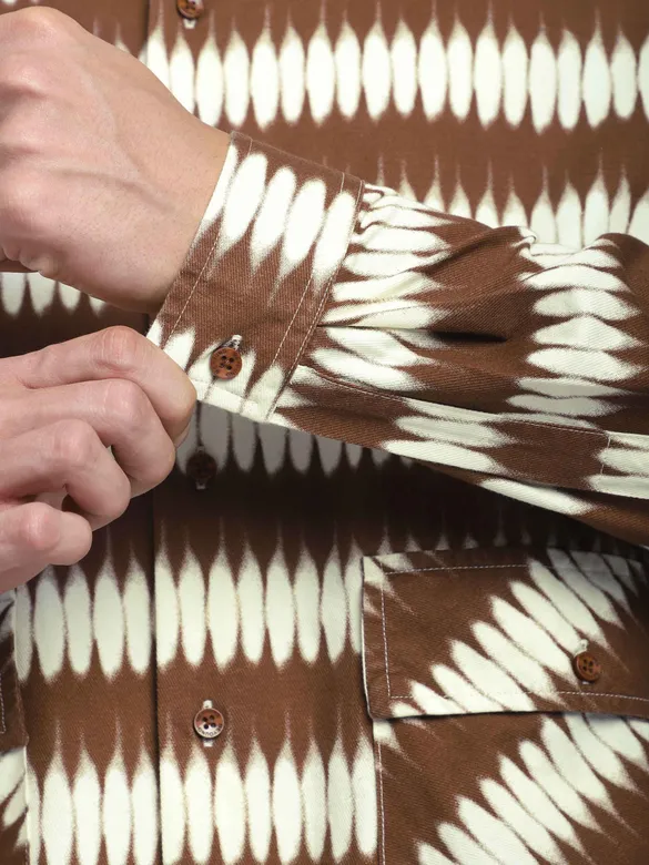 Brown Dual Pocket Abstract Printed Shacket