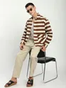 Brown Dual Pocket Abstract Printed Shacket