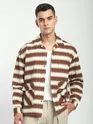 Brown Dual Pocket Abstract Printed Shacket