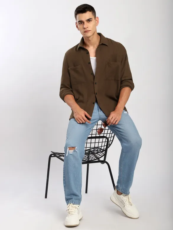 Brown Dual Pocket Cotton Shirt