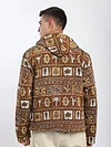 Brown Geometric Floral Print Hoodie Shacket