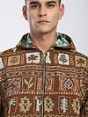 Brown Geometric Floral Print Hoodie Shacket