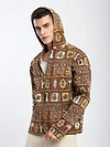 Brown Geometric Floral Print Hoodie Shacket