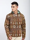 Brown Geometric Floral Print Hoodie Shacket