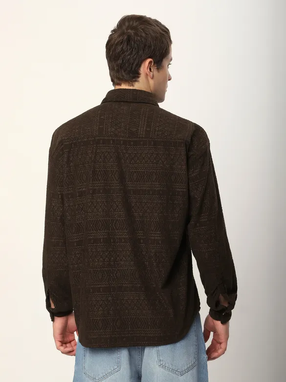 Brown Geometric Textured Corduroy Shirt