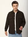 Brown Geometric Textured Corduroy Shirt