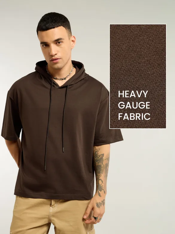 Brown Hooded Oversized T-Shirt