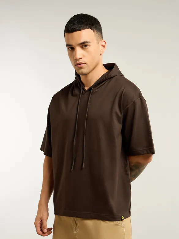 Brown Hooded Oversized T-Shirt