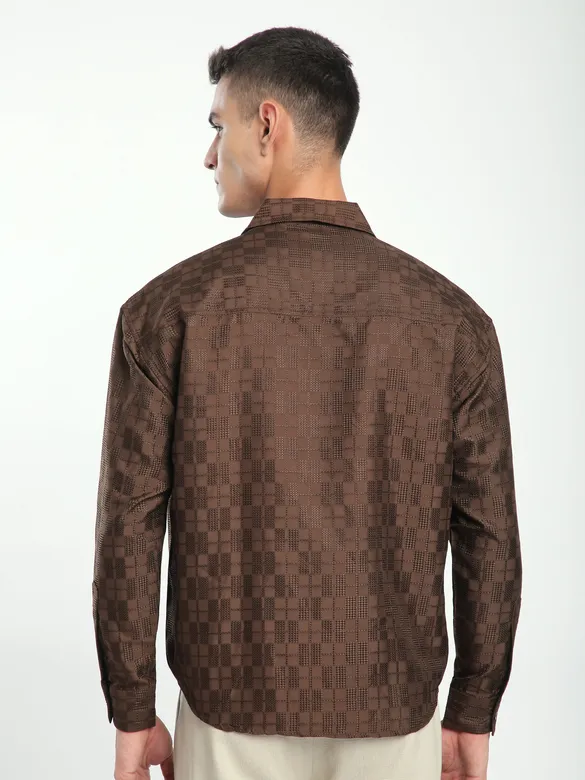 Brown Jacquard Cuban Shirt