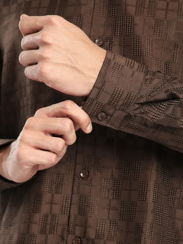 Brown Jacquard Cuban Shirt
