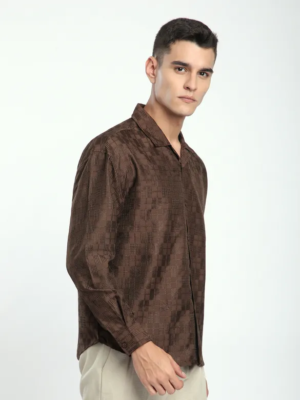 Brown Jacquard Cuban Shirt