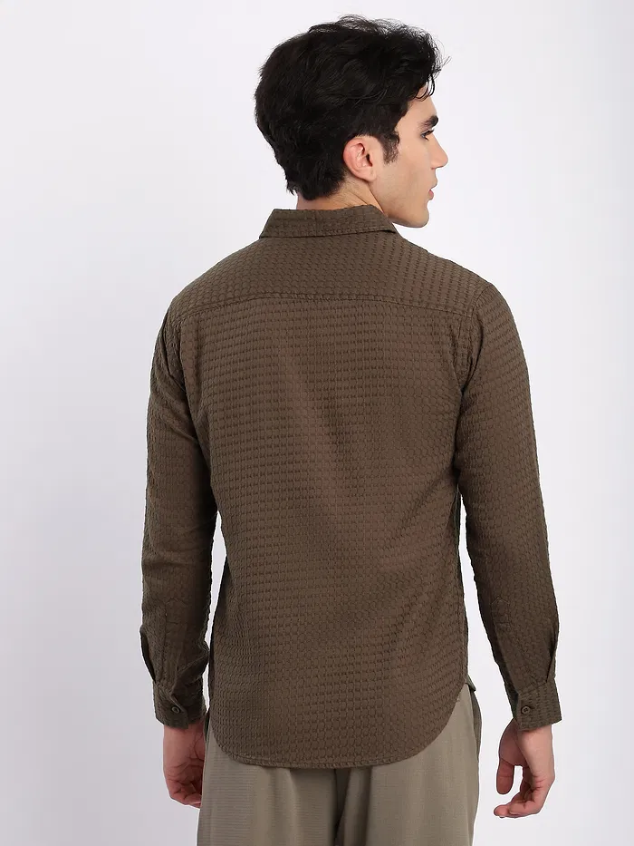Brown Jacquard Round Textured Shirt