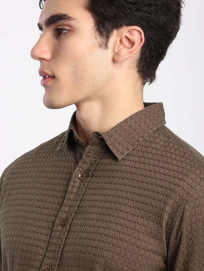 Brown Jacquard Round Textured Shirt