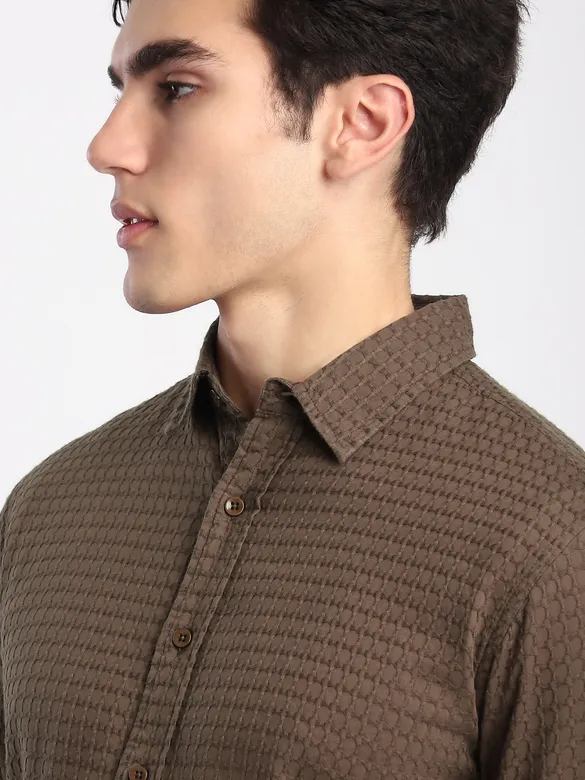Brown Jacquard Round Textured Shirt