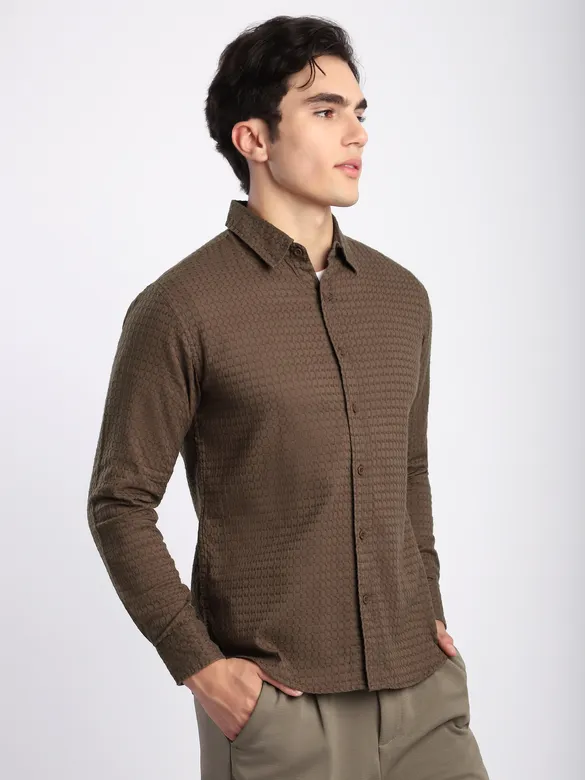 Brown Jacquard Round Textured Shirt