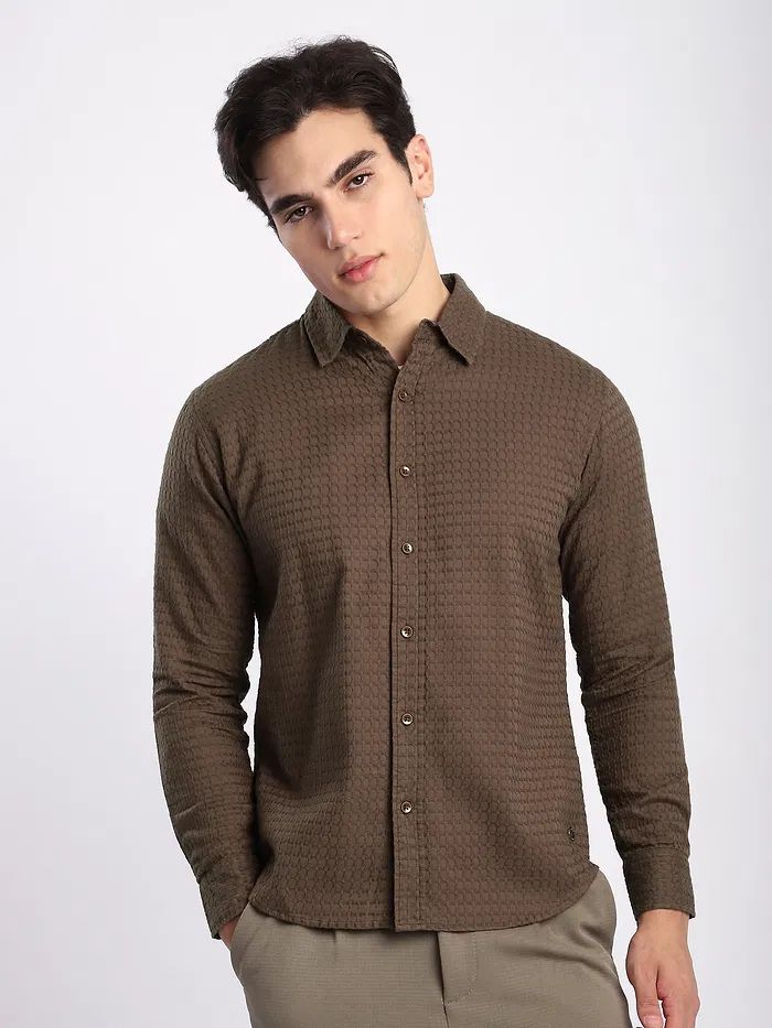 Brown Jacquard Round Textured Shirt