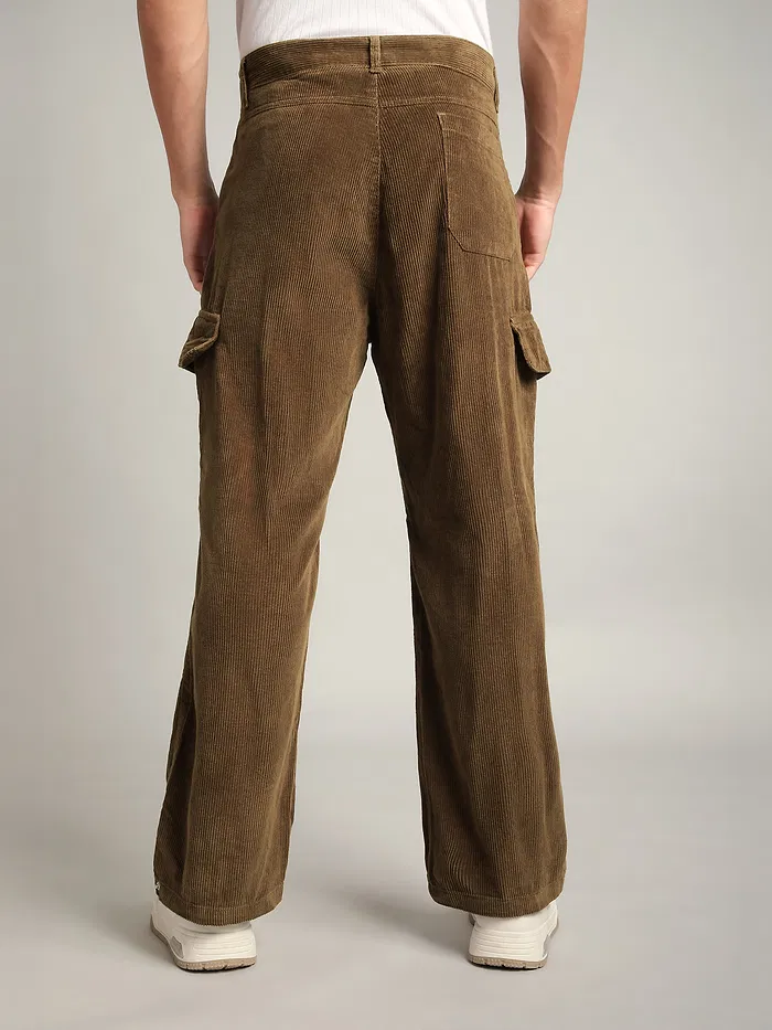 Brown Oversize Corduroy Cargo Pants