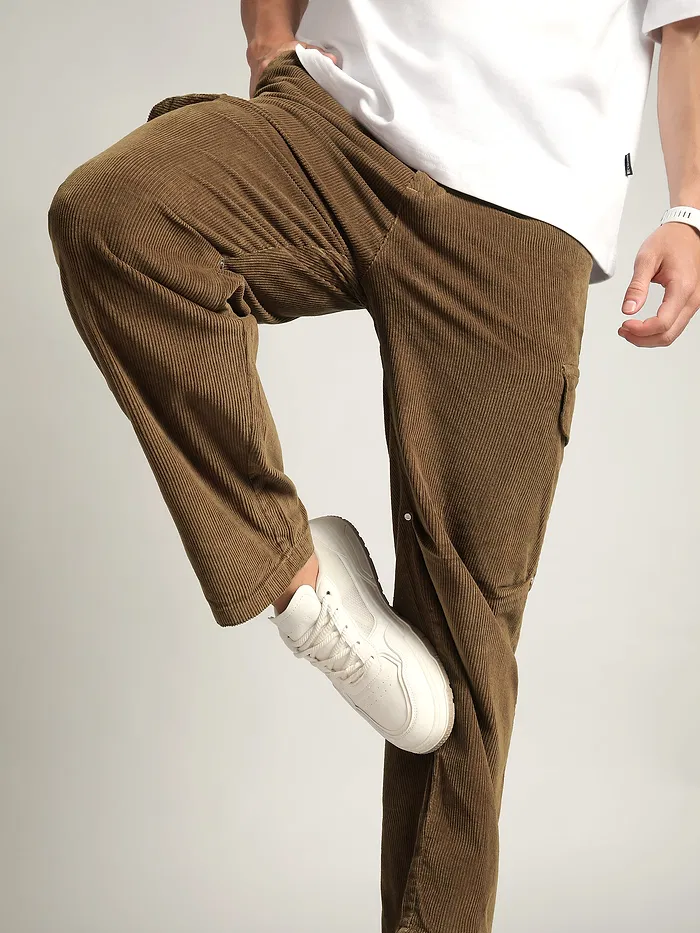 Brown Oversize Corduroy Cargo Pants