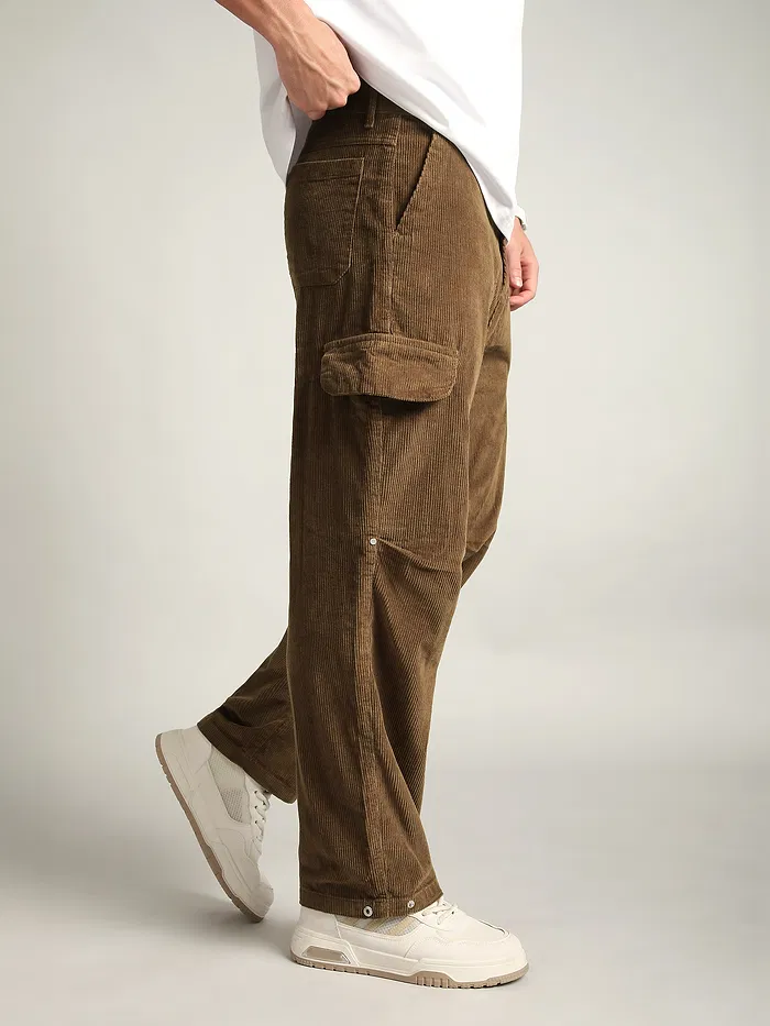 Brown Oversize Corduroy Cargo Pants