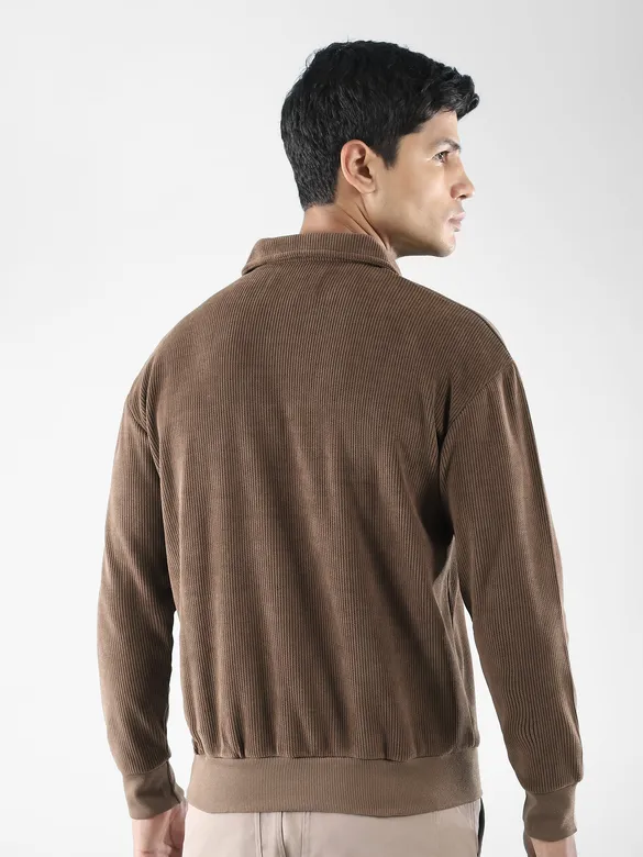 Brown Polo Collar Sweatshirt
