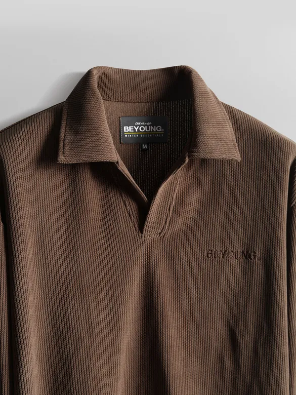 Brown Polo Collar Sweatshirt