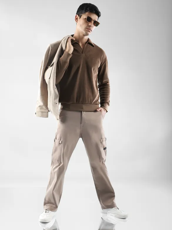 Brown Polo Collar Sweatshirt
