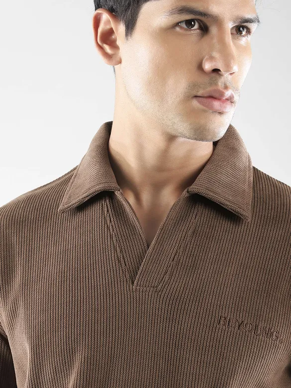 Brown Polo Collar Sweatshirt