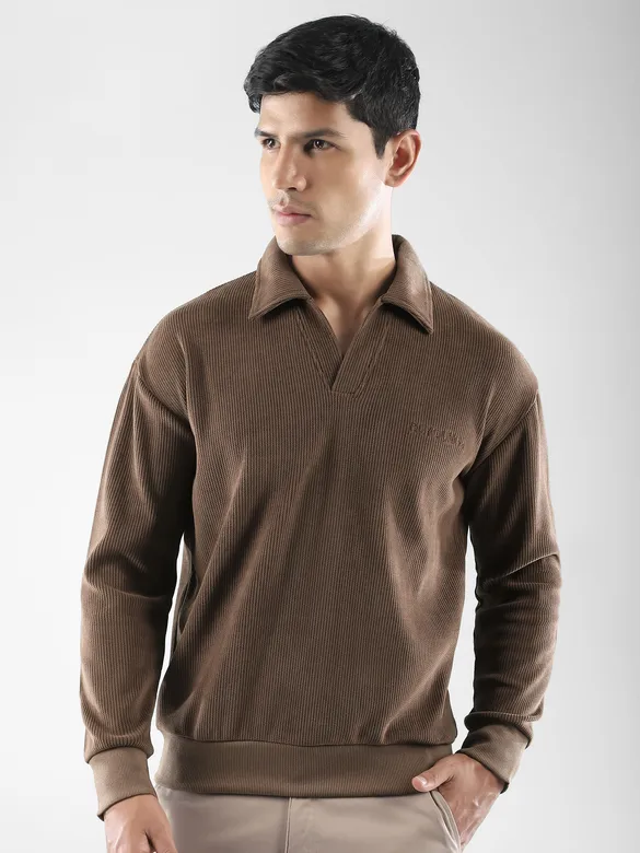 Brown Polo Collar Sweatshirt