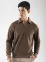 Brown Polo Collar Sweatshirt