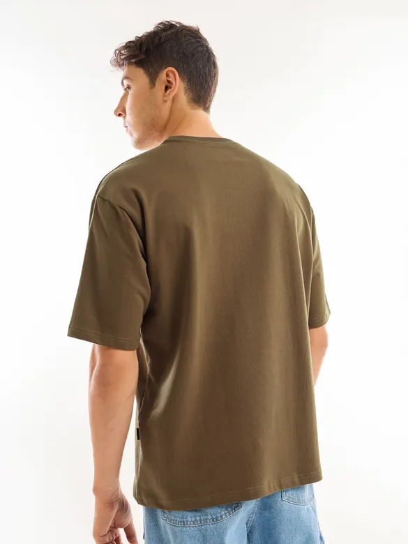 Brown Puff Printed Oversized T-shirt For Men