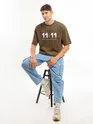 Brown Puff Printed Oversized T-shirt For Men