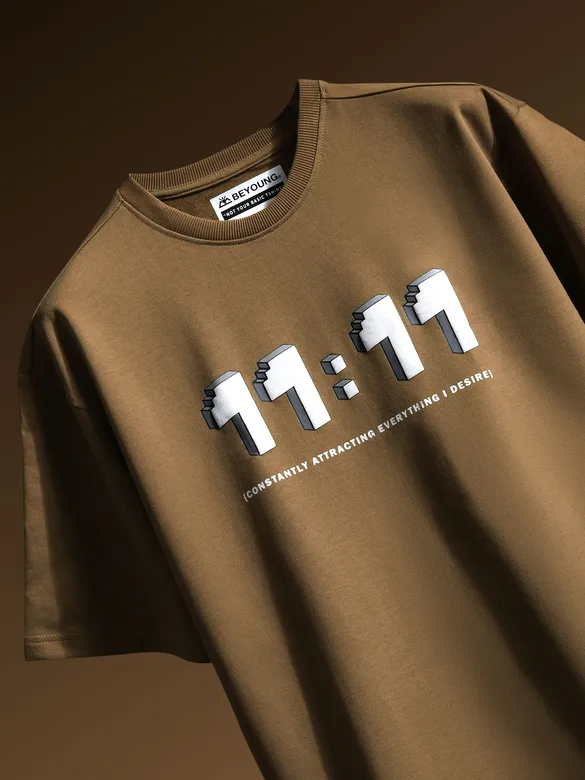Brown Puff Printed Oversized T-shirt For Men