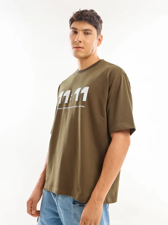 Brown Puff Printed Oversized T-shirt For Men