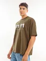 Brown Puff Printed Oversized T-shirt For Men