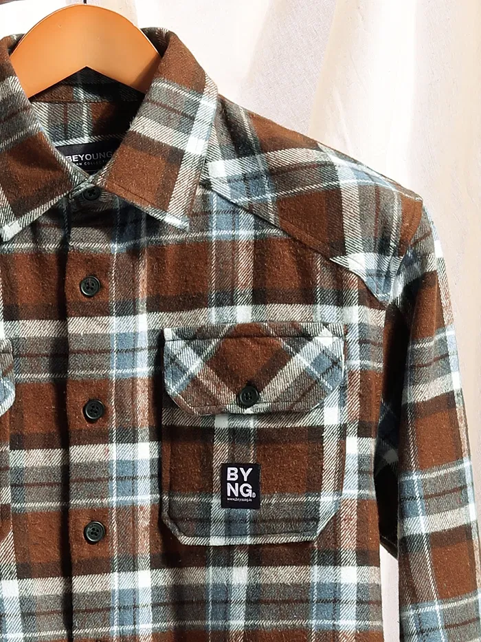 Brown Recycled Check Flannel Shirt