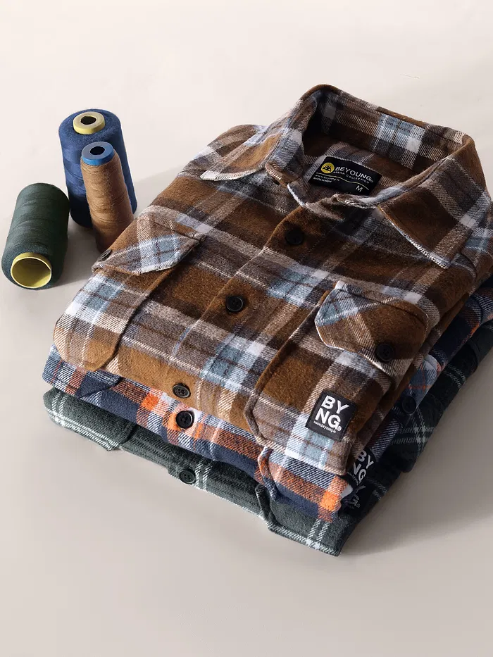 Brown Recycled Check Flannel Shirt