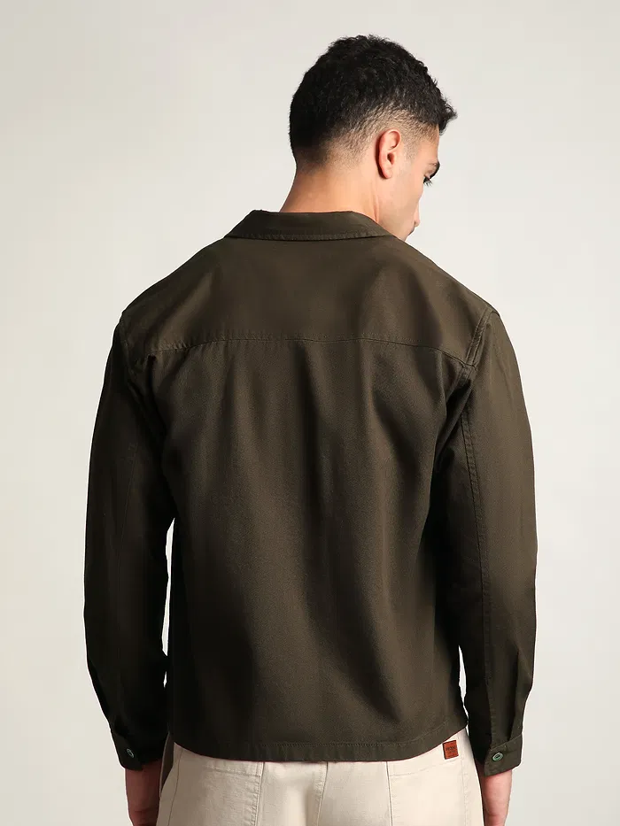Brown Solid Multipocket Shacket