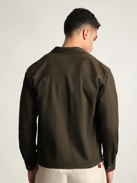 Brown Solid Multipocket Shacket