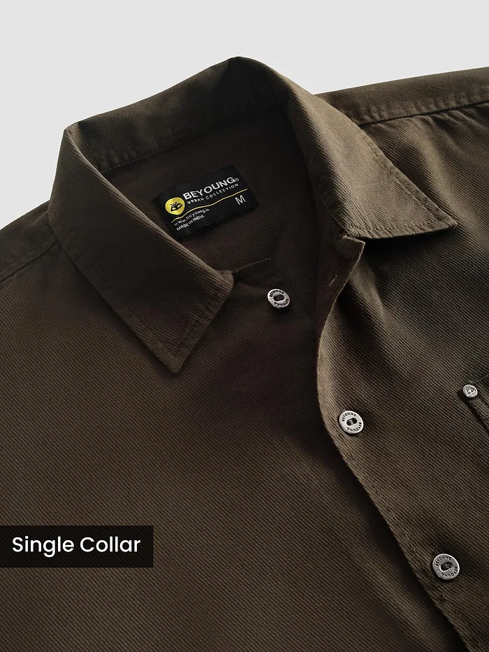 Brown Solid Multipocket Shacket