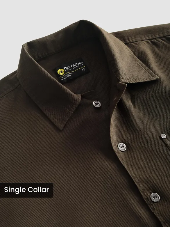 Brown Solid Multipocket Shacket