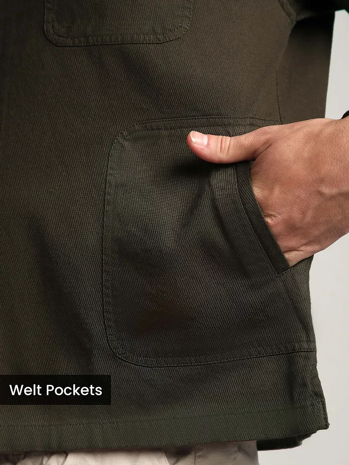 Brown Solid Multipocket Shacket