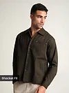 Brown Solid Multipocket Shacket