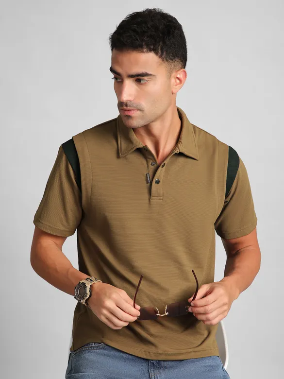 Brown Sporty Color Block Polo T-Shirt