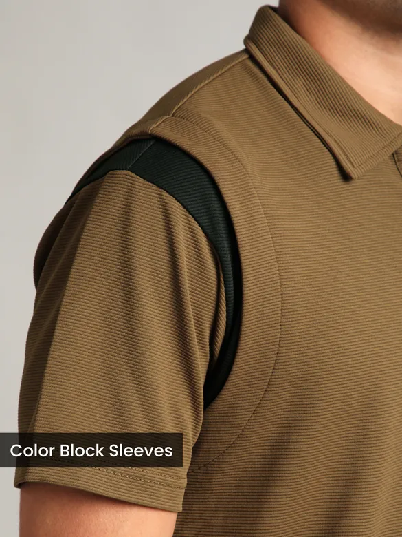 Brown Sporty Color Block Polo T-Shirt