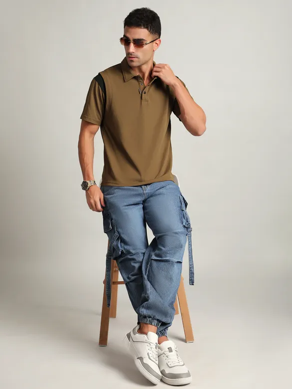 Brown Sporty Color Block Polo T-Shirt