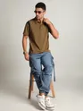 Brown Sporty Color Block Polo T-Shirt