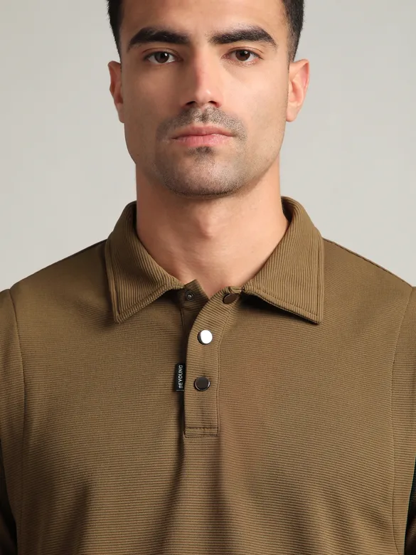 Brown Sporty Color Block Polo T-Shirt